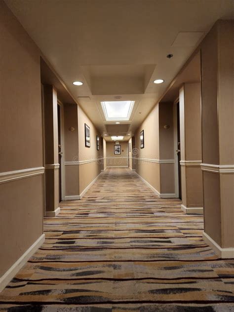 Empty Hotel Hallway at Night Stock Photo - Image of hallway, hall ...