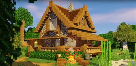 Minecraft Simple Wooden House with a garden Ideas and Design