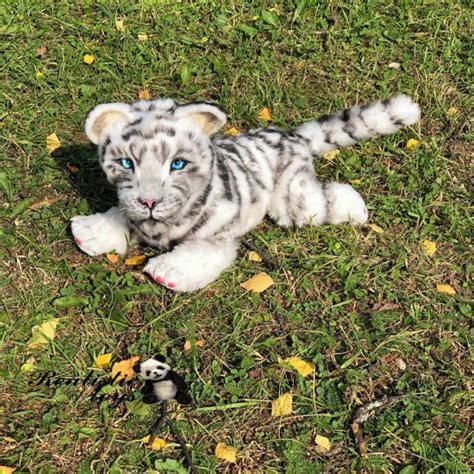 Realistic toy siberian white tiger, plush stuffed artist collectible ...