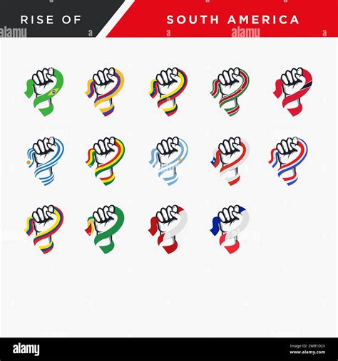 Complete collection of spirit rising fist hand South America flag vector set Stock Vector Image ...