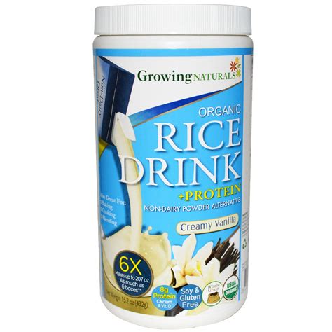 Growing Naturals, Organic Rice Drink + Protein, Powder, Creamy Vanilla, 15.2 oz (432 g) - iHerb