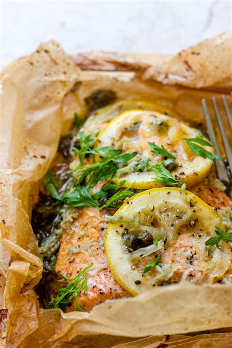 Lemon Butter Capers Salmon Baked in Parchment Paper – Fig & Olive Platter