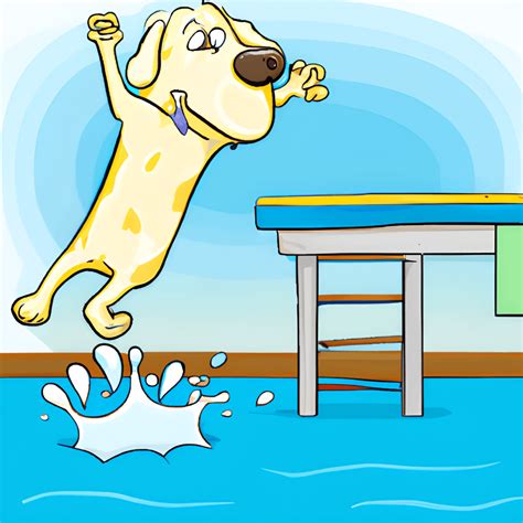 Dog Diving Board Swimming Pool Cartoon · Creative Fabrica