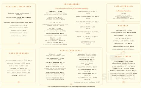 Maison Kayser menu in New York, New York, USA