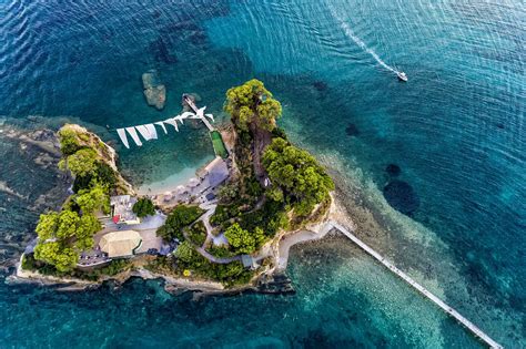 Aerial view Agios Sostis with bidge, small island in Zakynthos,by ...