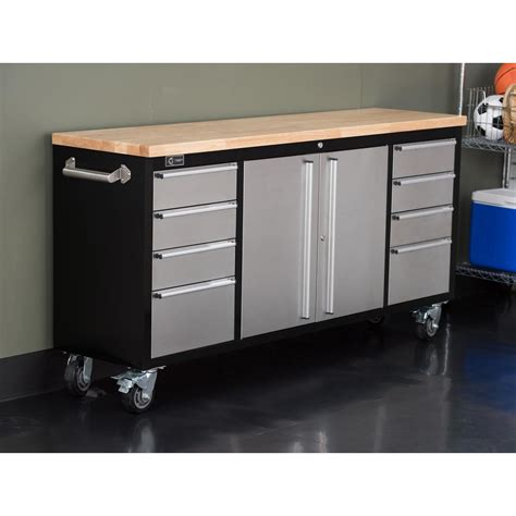 TRINITY 72 in. 8-Drawer Black Rolling Mobile Workbench with Stainless ...