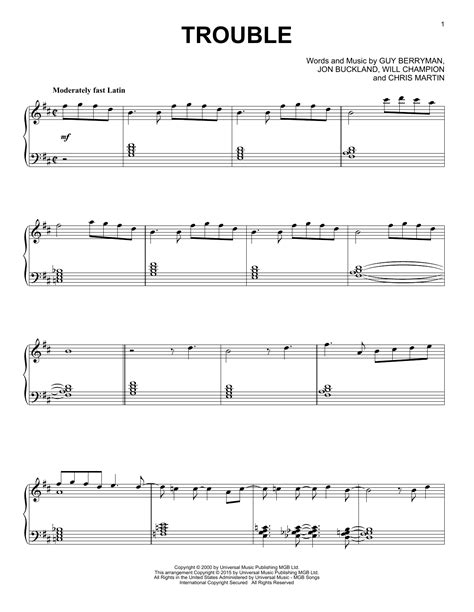 Coldplay "Trouble [Jazz version]" Sheet Music Notes | Download ...