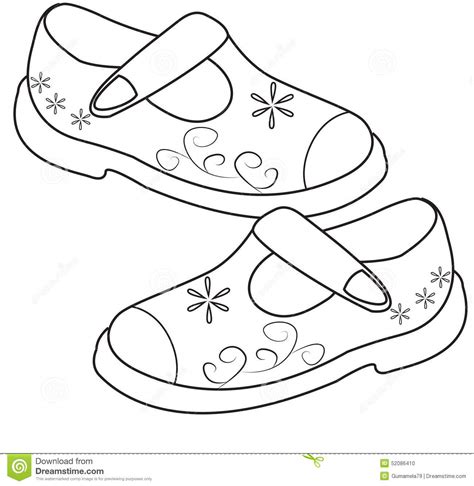 Shoes For Girls Coloring Page Stock Illustration - Illustration of draw, coloring: 52086410