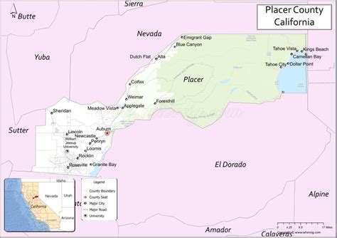 Placer County Map, California, USA | Towns and Cities in Placer County, Facts & Overview