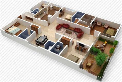 an overhead view of a three bedroom, two bath apartment with living ...