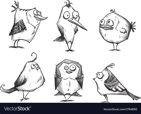 Funny cartoon birds hand drawn Royalty Free Vector Image