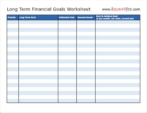 Financial Goals Worksheet