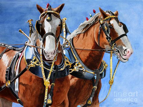 Clydesdale Duo Painting by Debbie Hart