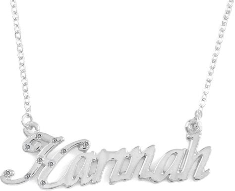 Amazon.com: Hannah Name Necklace 18K White Gold Plated Personalized Dainty Necklace - Jewelry ...