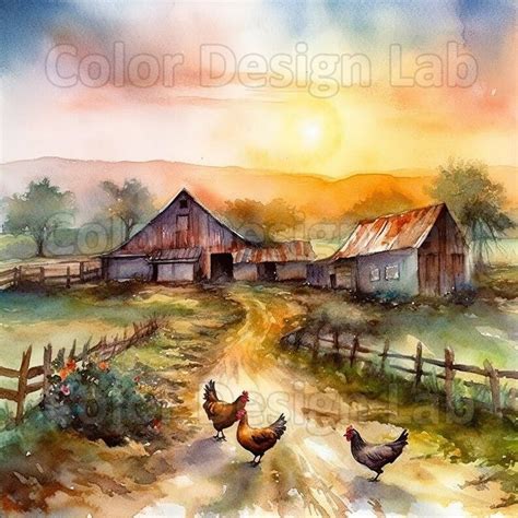 Sunrise Farm Printable Clipart Bundle Set of 8 PNG Digital - Etsy in 2023 | Watercolor farm ...