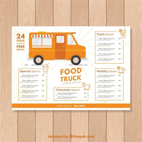 Orange food truck menu template Vector | Free Download