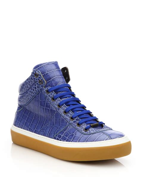 Lyst - Jimmy Choo Shiny Croc-embossed High-top Sneakers in Blue for Men