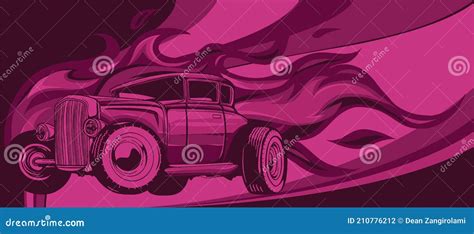 Vintage Car Hot Rod with Flames Vector Stock Vector - Illustration of ...