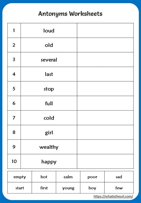 Grade 1 Antonyms Worksheets