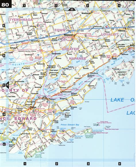 Road map Kingston city surrounding area (Ontario, Canada) free large scale