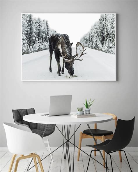 Moose in Snow Print Winter Themed Decor Reindeer Printable | Etsy