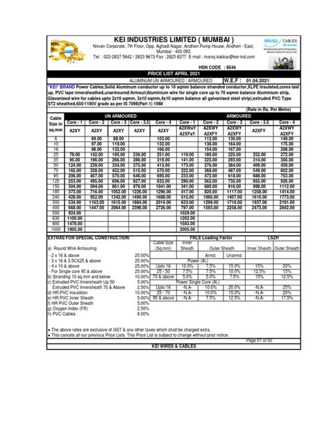 KEI - Cable List Price - April 2021 | PDF | Wire | Electrical Conductor