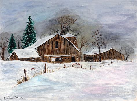 Winter Barns Painting by Carol Komassa - Pixels