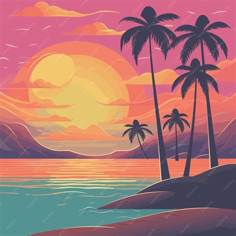 Premium Vector | 90s Retro Beach Background Vector Illustration