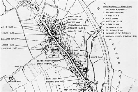 Hertfordshire Genealogy: Places: Watford: Town Centre Map in 1849