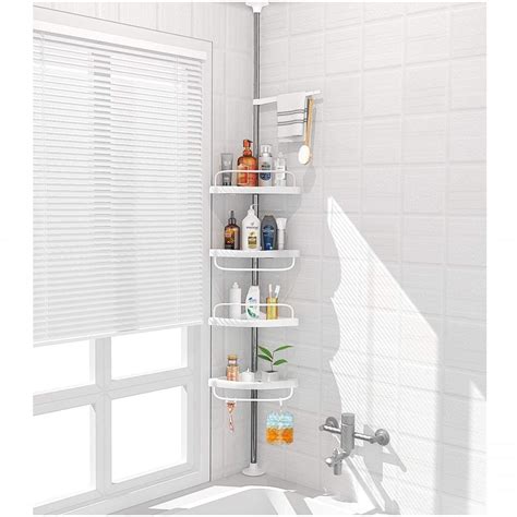 Telescopic Adjustable Rod Bathroom Washroom Accessories Storage Corner ...