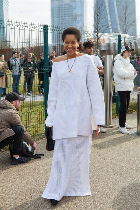 MILAN, ITALY - FEBRUARY 25, 2023: Tamu McPherson before Ferragamo ...