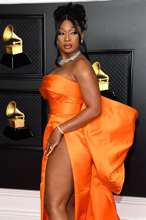 Megan Thee Stallion Orange Strapless Formal Gown 2021 GRAMMY Awards ...