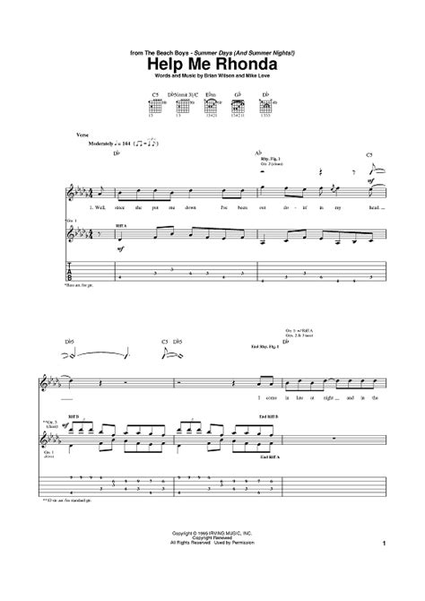 Help Me Rhonda" Sheet Music by The Beach Boys for Guitar Tab - Sheet Music Now