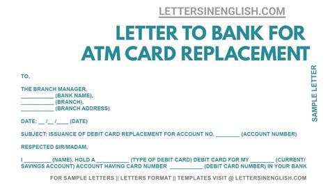 Request Letter to Bank for Replace ATM Card- Letter to Bank Manager for ATM Card Replacement ...