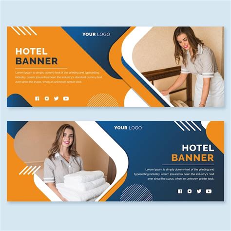 Free Vector | Flat hotel horizontal banner template with photo