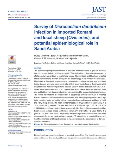 (PDF) Survey of Dicrocoelium dendriticum infection in imported Romani and local sheep (Ovis ...