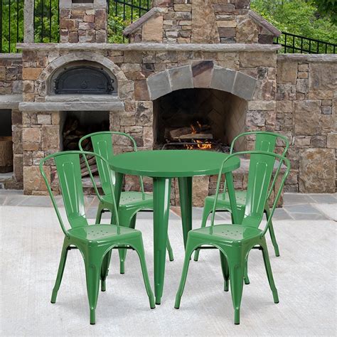 Commercial 30" Round Green Metal Indoor-Outdoor Table Set with 4 Cafe Chairs - Walmart.com ...