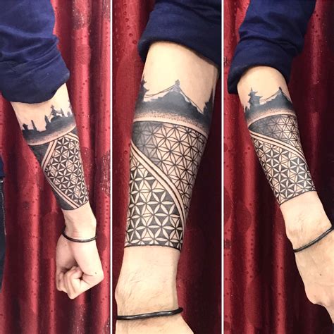 Nepal skyline with Flower of life! Geometric Tattoo Leg, Tribal Forearm Tattoos, Tribal Shoulder ...