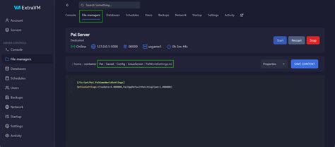 Palworld Server Settings - ExtraVM