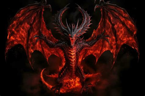 3d rendering of a fantasy dragon with fire on a black background, Full ...