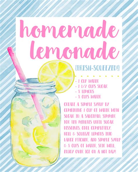 Free Lemonade Printables | Lemonade recipe printable, Homemade lemonade ...