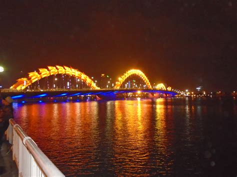 Free Images : danang, vietnam, han river, dragon bridge, sight, landscape, night, light ...