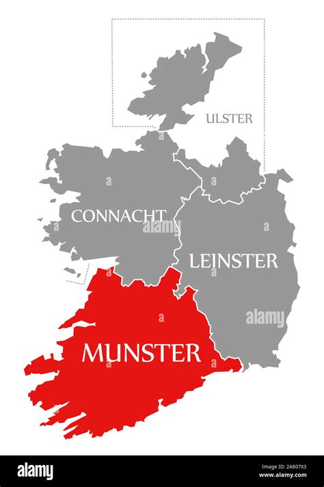 Munster red highlighted in map of Ireland Stock Photo - Alamy