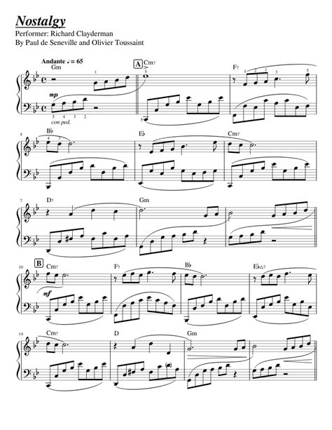 Nostalgy -Richard Clayderman- Sheet music for Piano (Solo) | Musescore.com