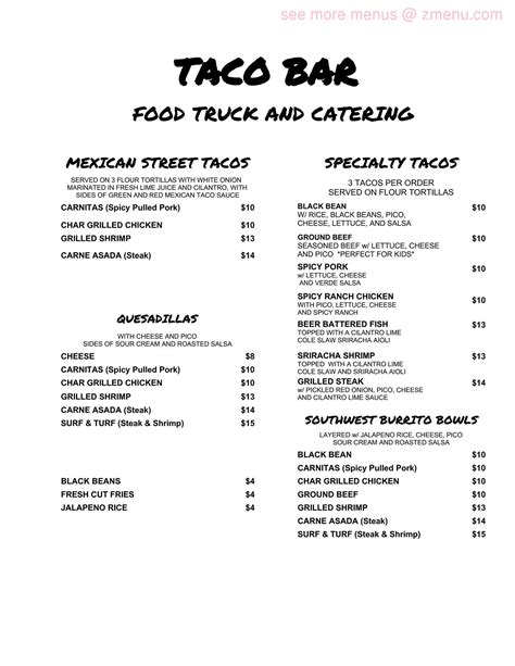 Online Menu of Taco Bar Food Truck Restaurant, Baltimore, Maryland, 21201 - Zmenu