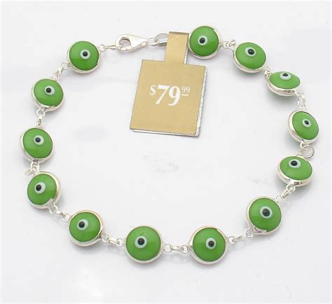 Solid Green Evil Eye Bead Luck Bracelet Real 925 Sterling Silver Great Gift Idea | eBay