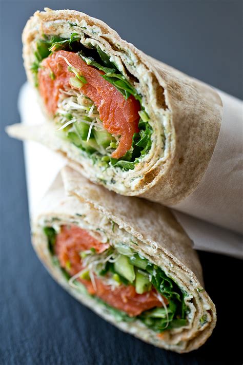 Smoked Salmon Lavash Wrap with Fresh Vegis and a Cream Cheese Spread