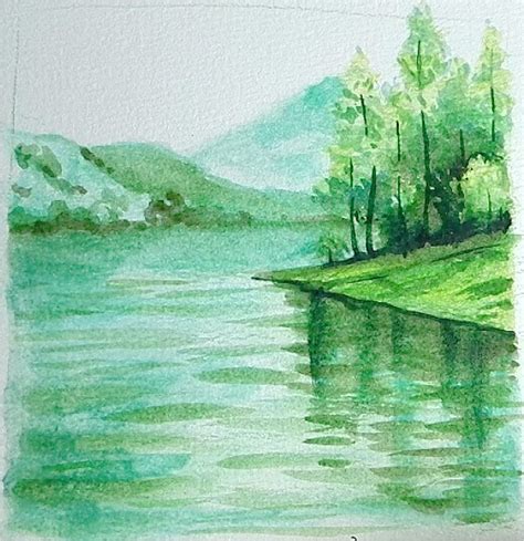 HiArt: How to draw watercolor pencil lake landscape tutorial | Lake ...