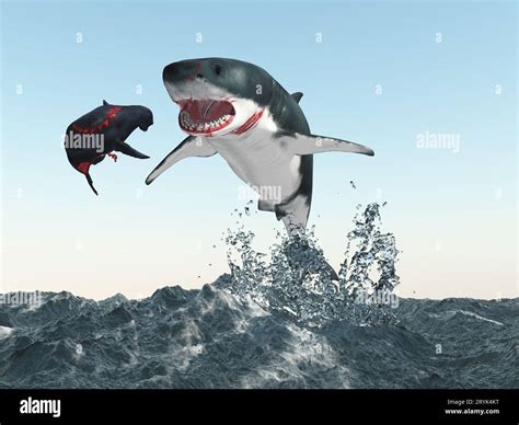 Great white shark hunting a seal Stock Photo - Alamy