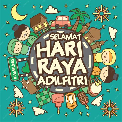 Premium Vector | Hari Raya Aidilfitri or Eid al fitr celebration scene ...